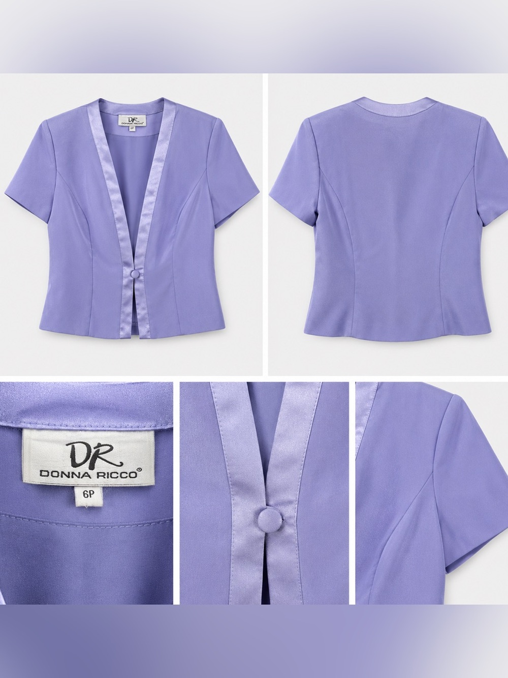Donna Ricco Lavender Satin-Trim Short Sleeve Top